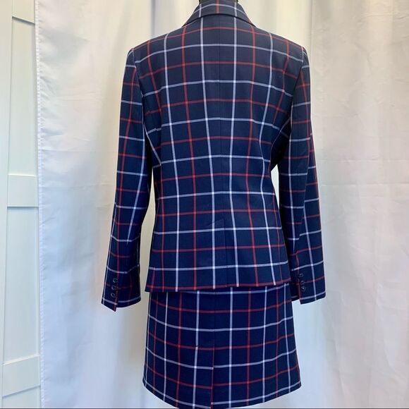 Tommy Hilfiger NWOT blue red plaid check skirt blazer suit set size 14 - Picture 3 of 13